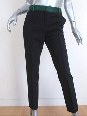 Celine Black Ankle Trousers with Green Waistband